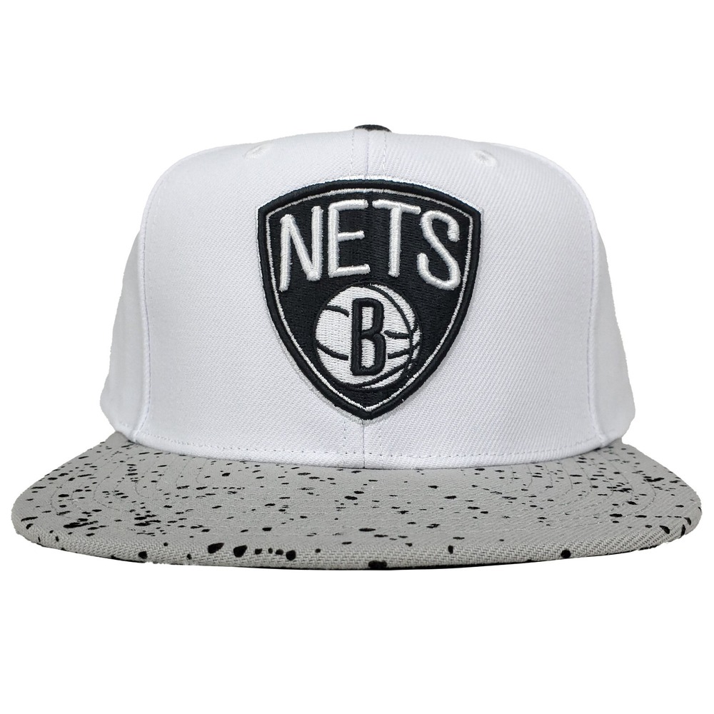 Brooklyn Nets Mitchell‎ & Ness NBA Snapback Hat Cap 3D Logo White Gray NWT